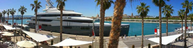 Luxury yacht moored in Malaga Costa del Sol marina